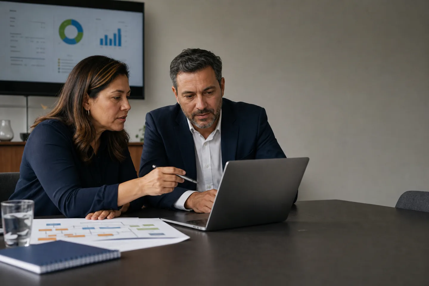 Business leader and technology advisor reviewing an operational plan